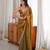 Gold tissue satin embroidered saree with unstitched blouse piece.