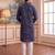 blue linen blend ethnic motifs printed straight kurta with trouser set 