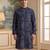 blue linen blend ethnic motifs printed straight kurta with trouser set 