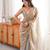 Grey tissue satin embroidered saree with unstitched blouse piece.