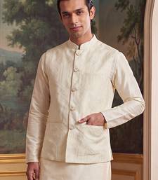 off white jacquard woven design koti 