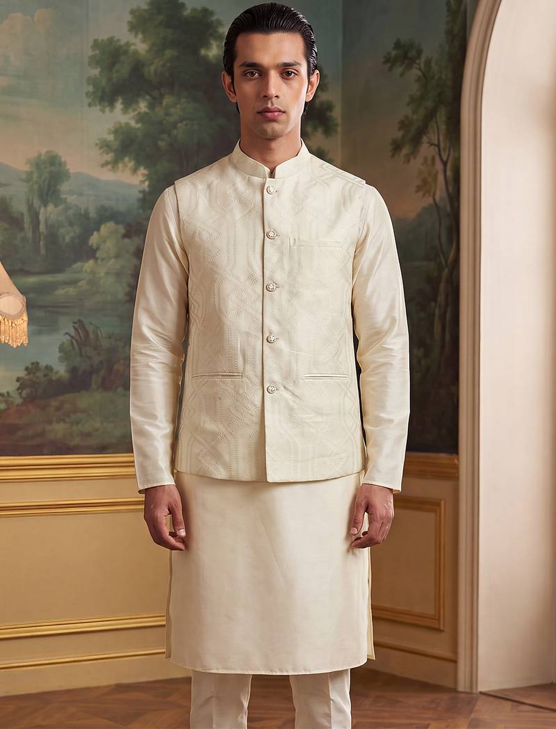 off white jacquard woven design koti 