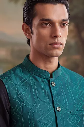 green jacquard woven design koti 