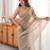 Grey tissue satin embroidered saree with unstitched blouse piece.