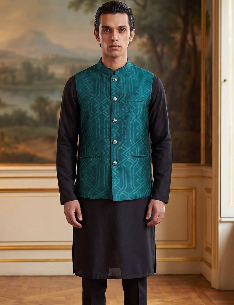 green jacquard woven design koti 