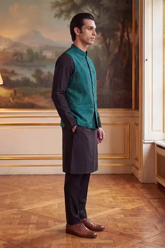 green jacquard woven design koti 