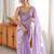 Lilac tissue satin embroidered saree with unstitched blouse piece.