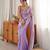 Lilac tissue satin embroidered saree with unstitched blouse piece.