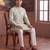 green linen blend floral printed straight kurta with trouser set 