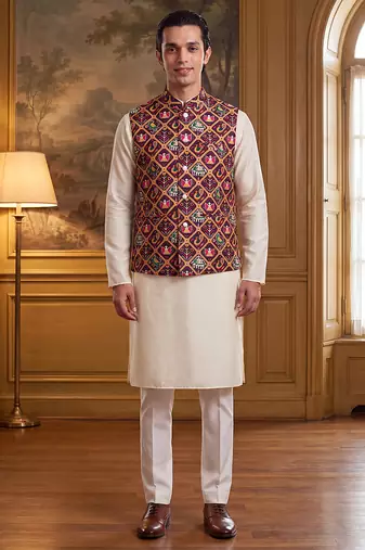 purple silk blend printed design koti 