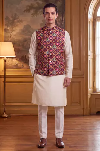 purple silk blend printed design koti 