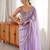 Lilac tissue satin embroidered saree with unstitched blouse piece.