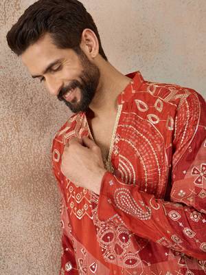 orange modal ethnic motifs embroidered straight kurta with trouser set  1