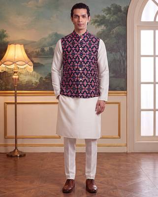 navy blue silk blend printed design koti  1