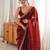 Maroon tissue satin embroidered saree with unstitched blouse piece.