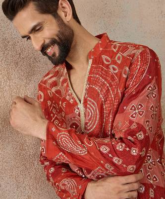 orange modal ethnic motifs embroidered straight kurta with trouser set  3