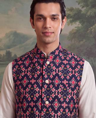 navy blue silk blend printed design koti  3