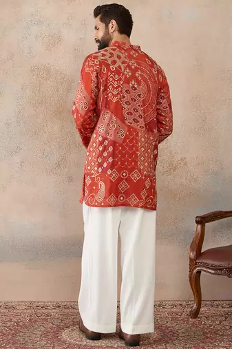 orange modal ethnic motifs embroidered straight kurta with trouser set 