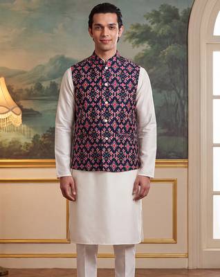 navy blue silk blend printed design koti  4
