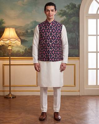 navy blue silk blend printed design koti  5