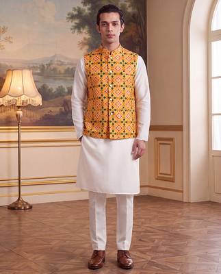 yellow silk blend printed design koti  1