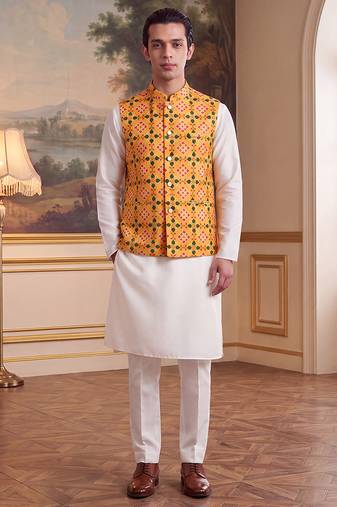 yellow silk blend printed design koti 