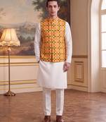 yellow silk blend printed design koti 