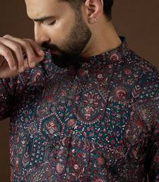 blue georgette solid embroidered straight kurta with trouser set 