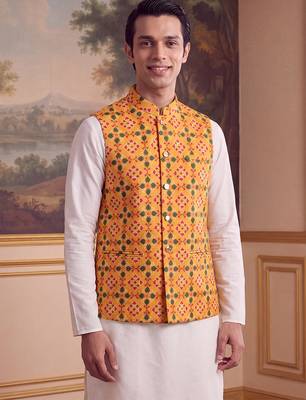 yellow silk blend printed design koti  3