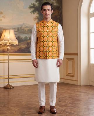 yellow silk blend printed design koti  5
