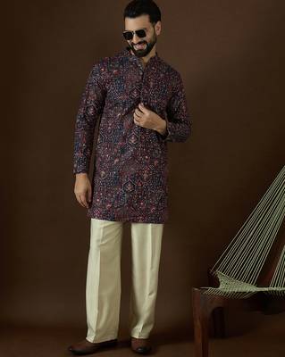 blue georgette solid embroidered straight kurta with trouser set  3