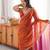 Orange tissue satin embroidered saree with unstitched blouse piece.