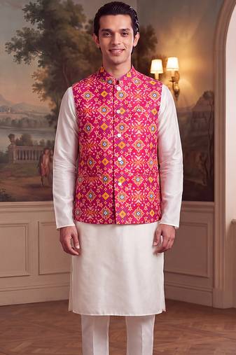 pink silk blend printed design koti 