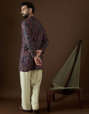 blue georgette solid embroidered straight kurta with trouser set  4