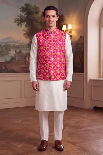 pink silk blend printed design koti 