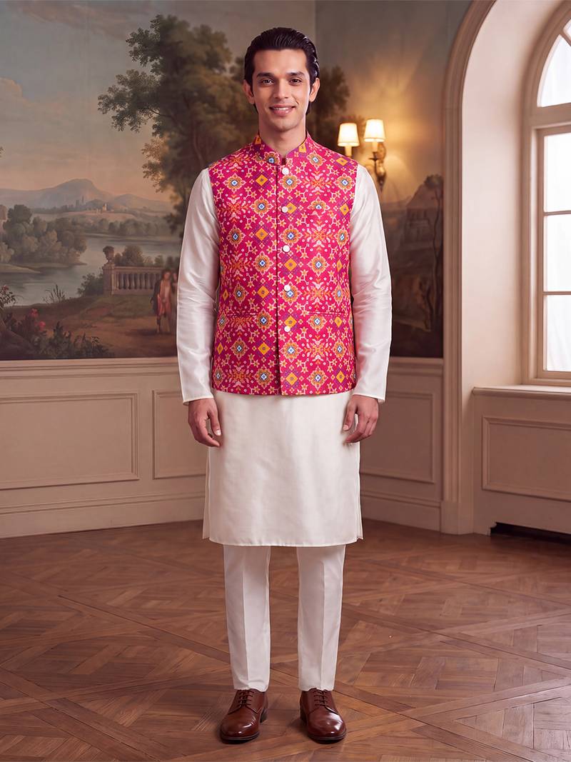 pink silk blend printed design koti 
