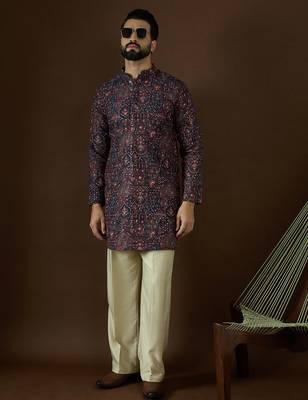 blue georgette solid embroidered straight kurta with trouser set  5