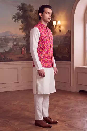 pink silk blend printed design koti 