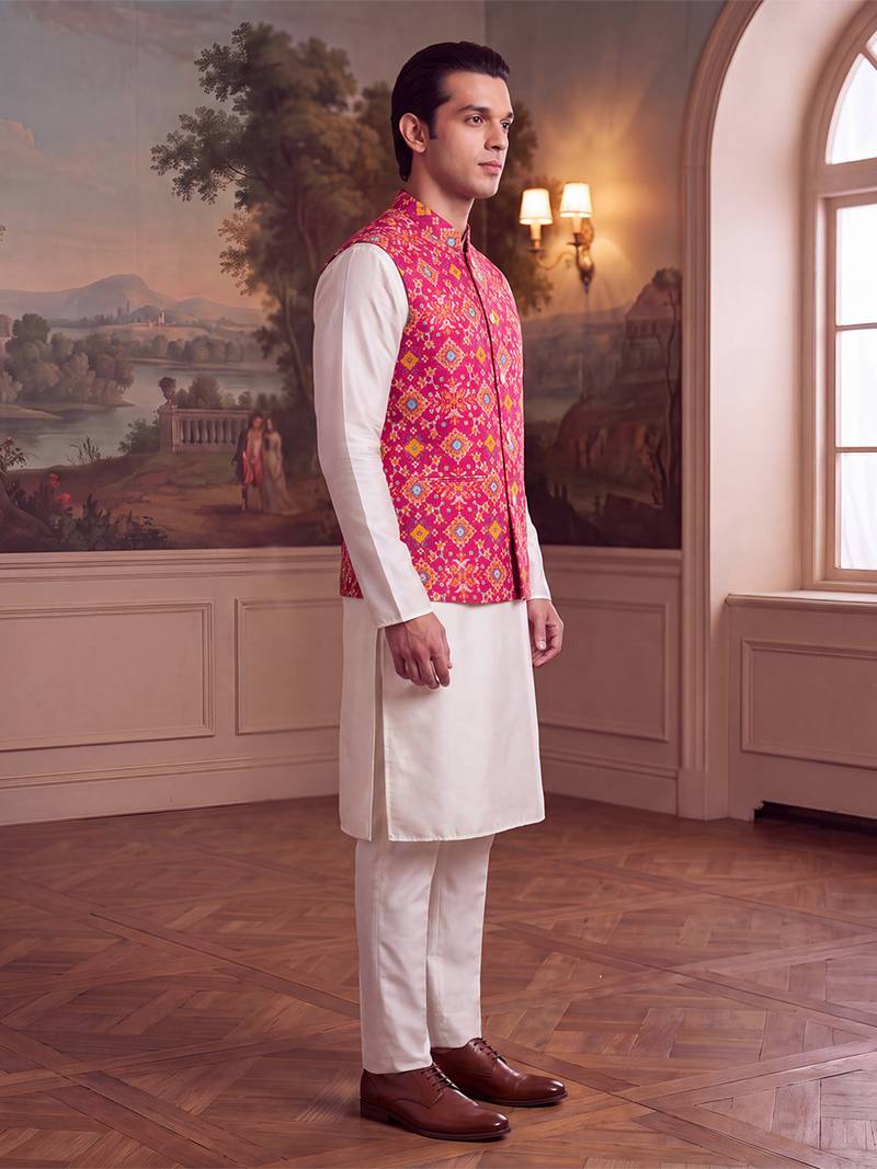 pink silk blend printed design koti 