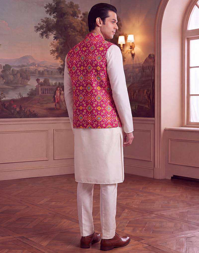 pink silk blend printed design koti 