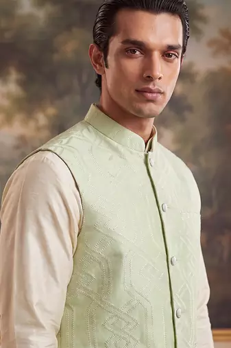 green jacquard woven design koti 