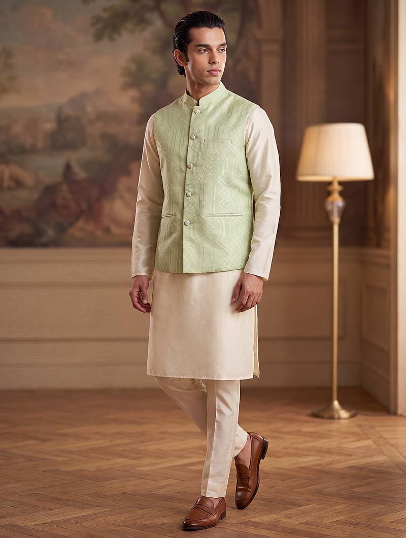 green jacquard woven design koti 