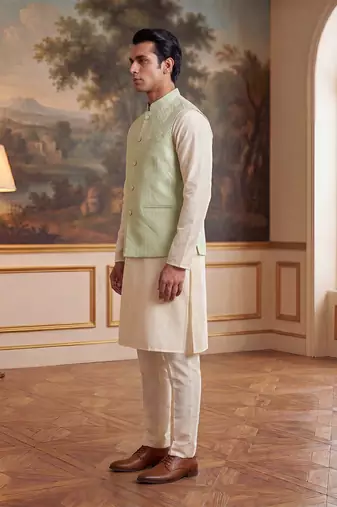 green jacquard woven design koti 