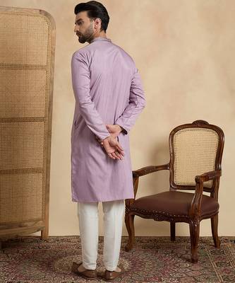 lavender silk blend solid embroidered straight kurta with trouser set  4