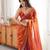 Orange tissue satin embroidered saree with unstitched blouse piece.