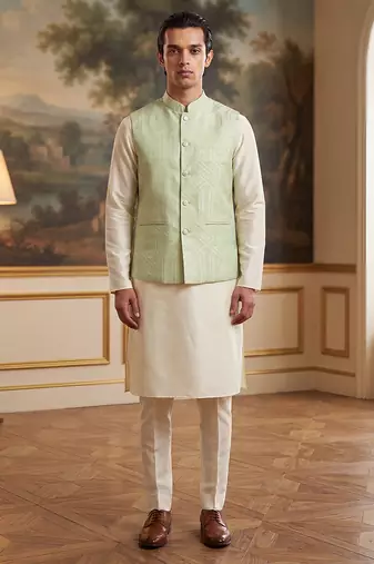 green jacquard woven design koti 