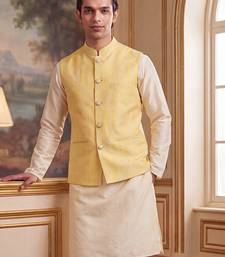 yellow jacquard woven design koti 