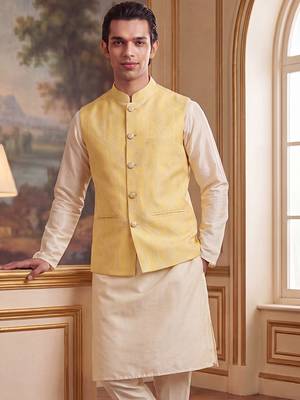 yellow jacquard woven design koti  2