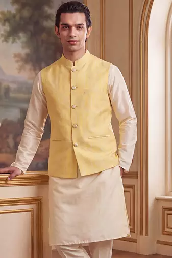yellow jacquard woven design koti 