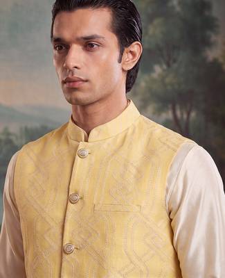 yellow jacquard woven design koti  2
